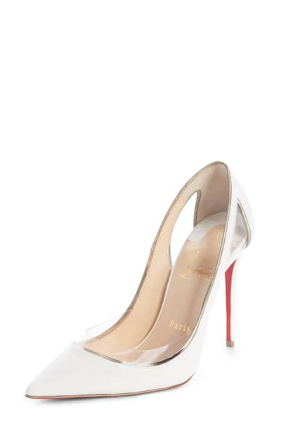 Christian Louboutin Cosmo 554 Patent/vinyl High-heel Red Sole Pumps In Snow