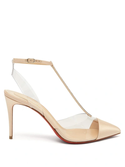 Christian Louboutin Nosy 85 Crystal-embellished Satin Pumps In Nude