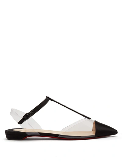 Christian Louboutin Nosy Crystal-embellished Satin And Pvc Point-toe Flats In Black