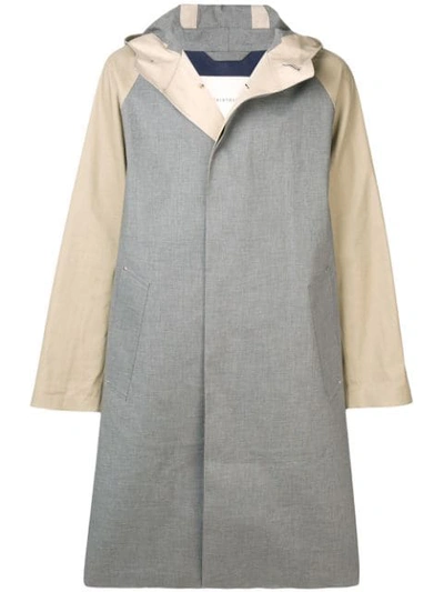 Mackintosh Contrast-panel Hooded Rubberised-cotton Coat In Grey