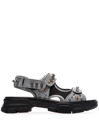 Gucci Stud-embellished Leather Sandals In Grey