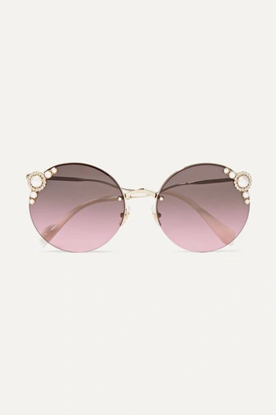 Miu Miu Round-frame Embellished Gold-tone Sunglasses In Purple