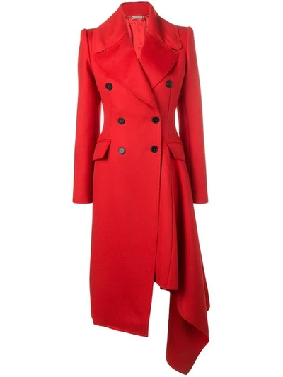 Alexander Mcqueen Double-breasted Asymmetric Wool And Cashmere-blend Coat In Red