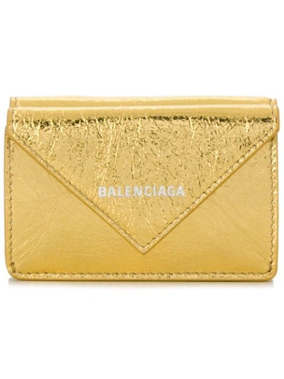 Balenciaga Papier Mini Printed Metallic Crinkled-leather Wallet