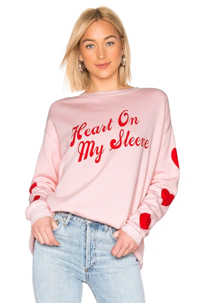 Wildfox Couture Heart On My Sleeve Roadtrip Sweater In Pink. In Romantic