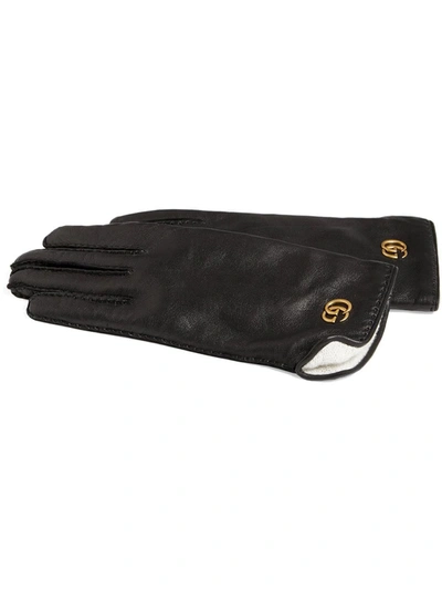 Gucci Leather Gloves With Double G In Black