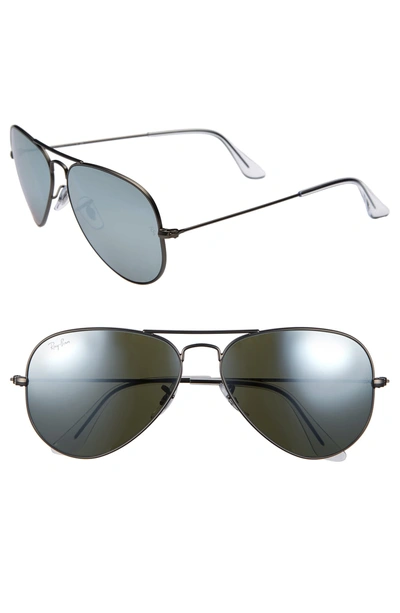 Ray Ban Original Aviator 58mm Sunglasses - Matte Gun/ Silver Green Mirror