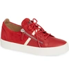 Giuseppe Zanotti Low Top Stripe Sneaker In Red/ White Stripe