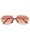 Gucci Gold Gg0432s 002 Aviator Metal Sunglasses In Brown