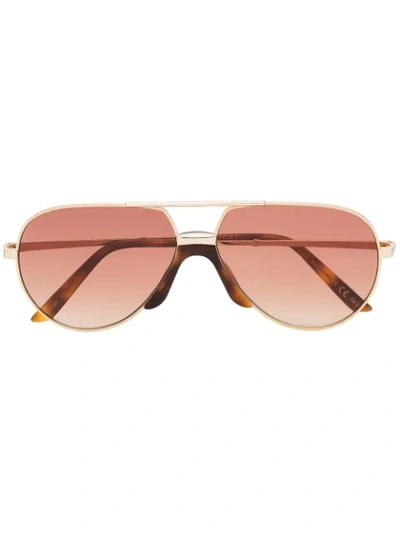 Gucci Gold Gg0432s 002 Aviator Metal Sunglasses In Brown