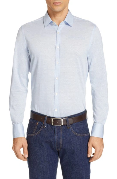 Canali Solid Regular Fit Cotton & Linen Sport Shirt In Light Blue