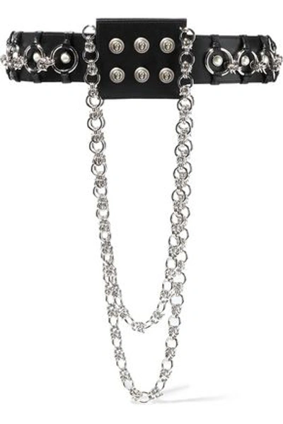 Balmain Woman Embellished Leather Belt Black