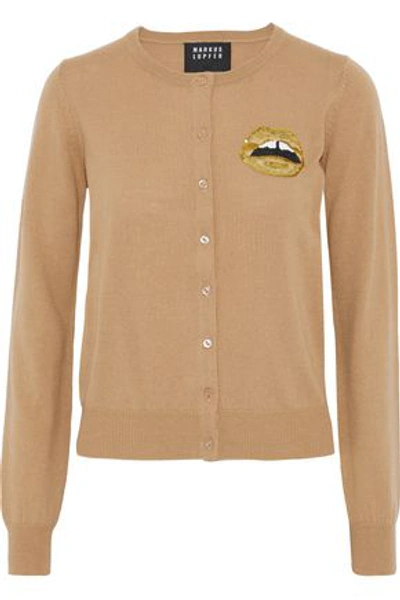 Markus Lupfer Woman April Sequin-embellished Merino Wool Cardigan Sand