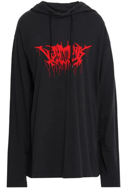 Vetements Woman Printed Cotton-jersey Hooded Top Black