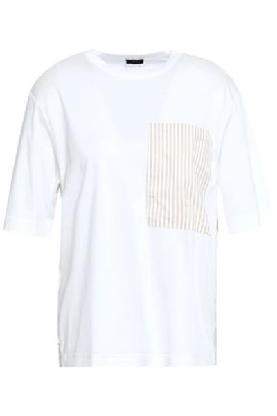 Joseph Woman Paneled Striped Cotton-poplin And Jersey T-shirt White
