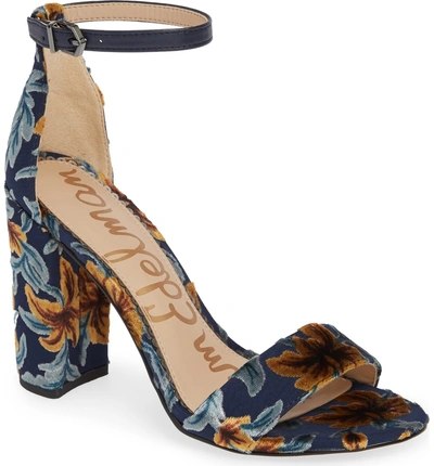 Sam Edelman Yaro Ankle Strap Sandal In Baltic Navy Floral Velvet