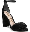 Sam Edelman Yaro Ankle Strap Sandal In Black Plush Fur