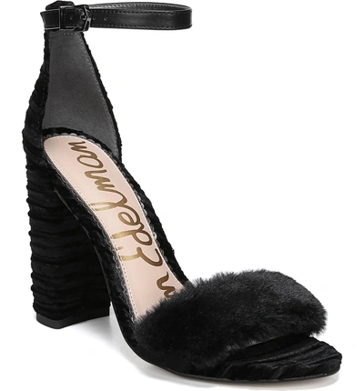 Sam Edelman Yaro Ankle Strap Sandal In Black Plush Fur