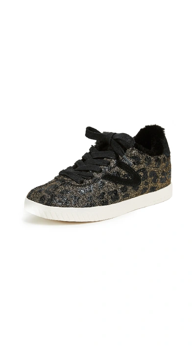 Tretorn Callie Crackled Platform Sneakers In Gold/black