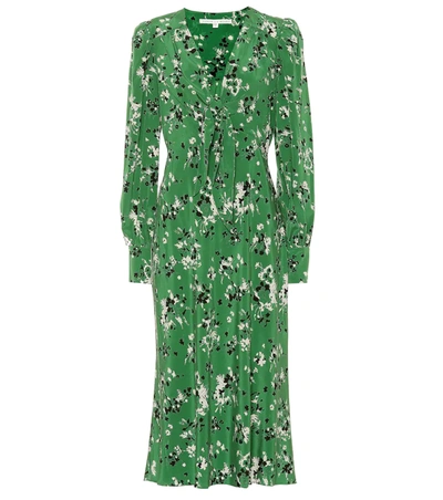 Veronica Beard Amber Long-sleeve Floral Tie-front Midi Dress In Green,floral