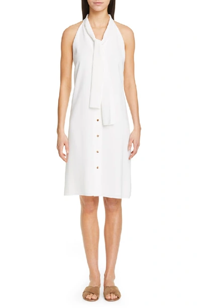 Lafayette 148 Amore Finesse Crepe Tie-neck Sleeveless Dress In Cloud