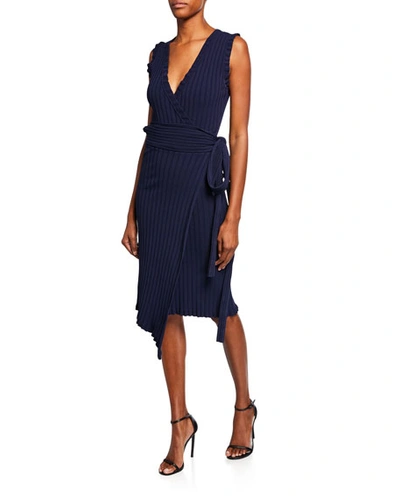 Milly V-neck Sleeveless Wrap Dress In Navy