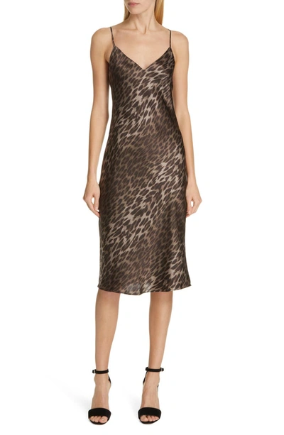 L Agence Jodie Leopard Silk Slip Dress In Black Multi