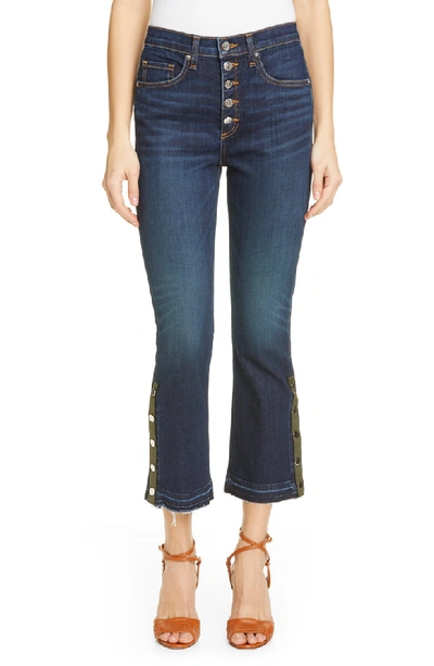 Veronica Beard Carolyn Cropped Boot-cut Jeans With Snap Hem In Dark Vintage