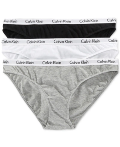 Calvin Klein 3-pack Stretch-cotton Thongs In Black,white,grey