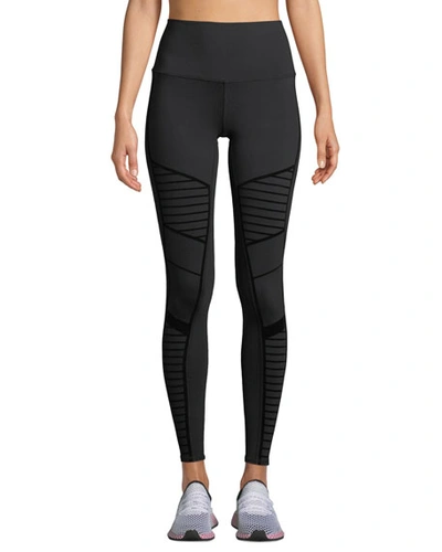 Alo Yoga Flocked High-waist Moto Leggings In Black