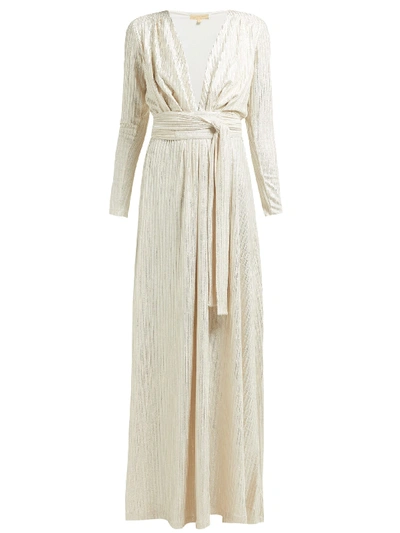 Melissa Odabash Pleated Metallic Long-sleeve Coverup Dress In Gold