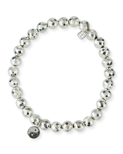 Sydney Evan Pyrite Bead Bracelet W/ 14k Yin Yang Charm In Silver