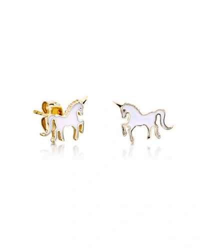 Sydney Evan Girls' Gold Unicorn Enamel Stud Earrings
