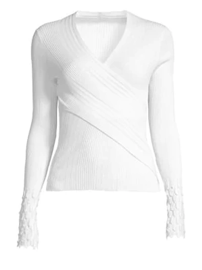 Elie Tahari Madeline V-neck Long-sleeve Surplice Sweater In White