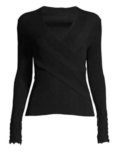 Elie Tahari Madeline V-neck Long-sleeve Surplice Sweater In Black