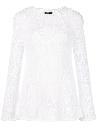 Theory Boat-neck Knit Flare-sleeve Pullover Sweater In Pure White