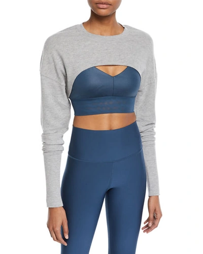 Alo Yoga Extreme Long-sleeve Cropped Active Top In Light Gray