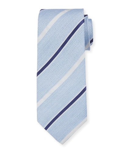 Isaia Men's Silk Textured With Stripes Tie In Sky