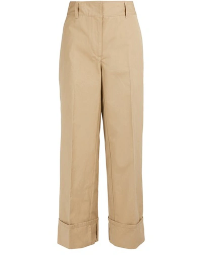 Prada Turn-up Cuff Cotton Trousers In Kaki