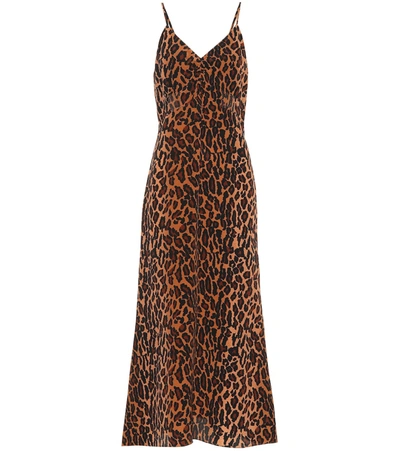 Miu Miu Leopard-print Low-back Silk Midi Dress In Beige,brown