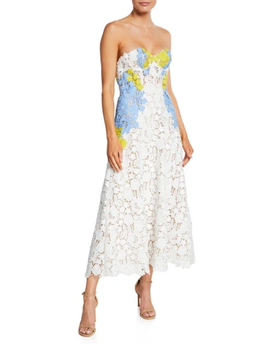 Lela Rose Lace Bustier Strapless Dress In White Pattern