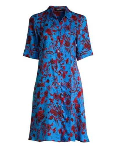 Derek Lam Short-sleeve Nightshade Floral Shirtdress In Matisse Multi