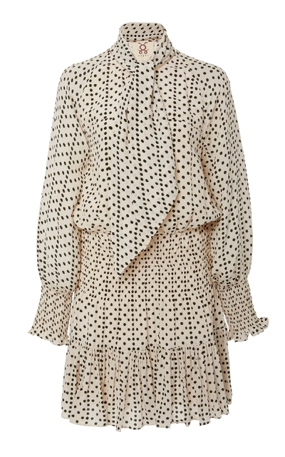 Figue Carlita Long-sleeve Polka Dot Silk Dress In White Pattern