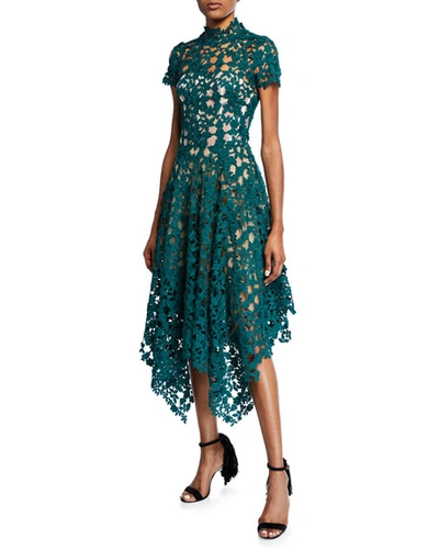 Oscar De La Renta Cap-sleeve Lace Illusion Cocktail Dress