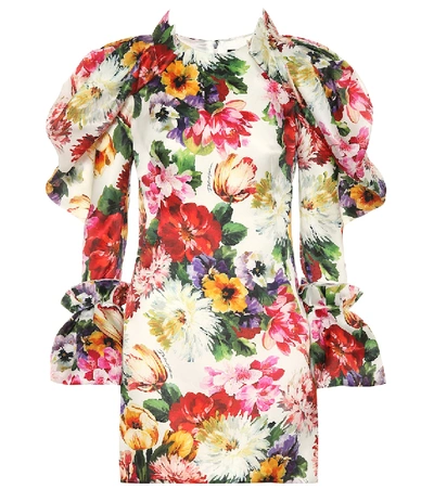 Dolce & Gabbana Puff-shoulder Floral Mini Dress In Multicoloured