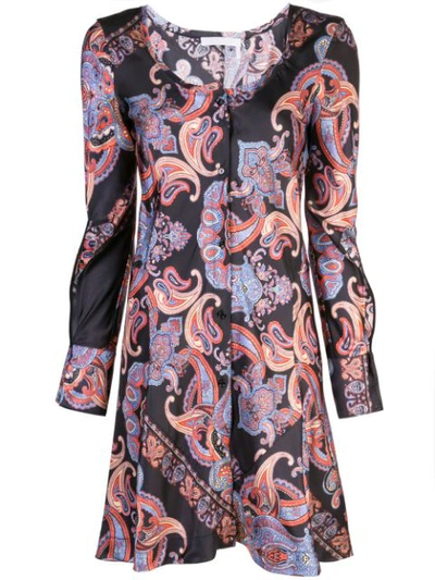 Chloé Bell-sleeve Paisley Print Mini Dress In Black