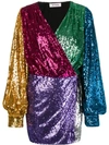 Attico Long-sleeve Sweetheart-neck Sequin Mini Cocktail Dress In Multi