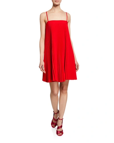 Milly Mila Sleeveless Pleated Dress In Ruby