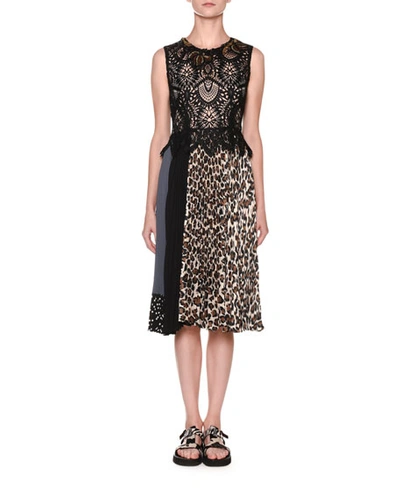 Antonio Marras Lace-bodice Leopard-skirt Dress In Black