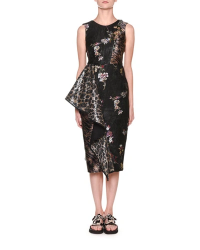 Antonio Marras Leopard-print & Floral Jacquard Sheath Dress In Black Pattern